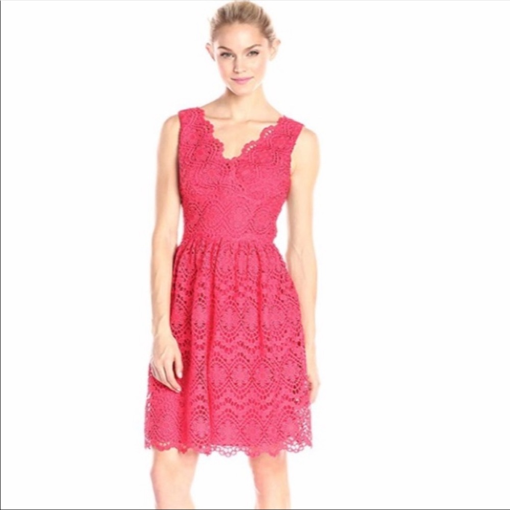 NWT Adrianna Papell Coral Crochet Mini Dress